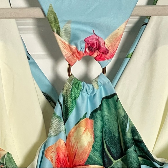 New! Leonisa Blue Floral Back Hardware Ring One Piece Swimsuit 35130 - Picture 9 of 12